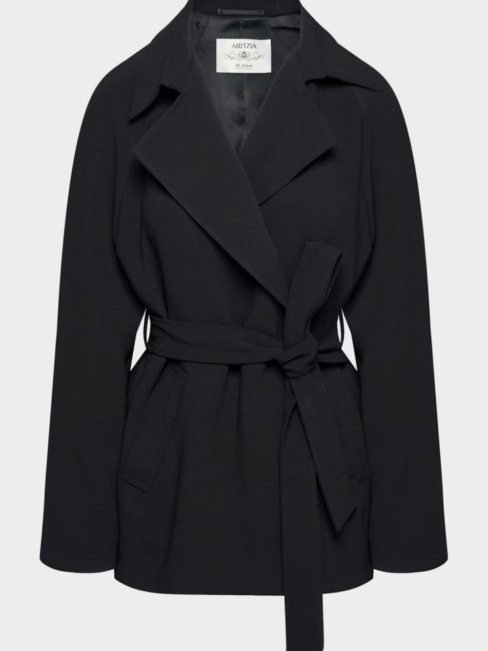 Aritzia Black Wrap Belted Trench Jacket (like new)